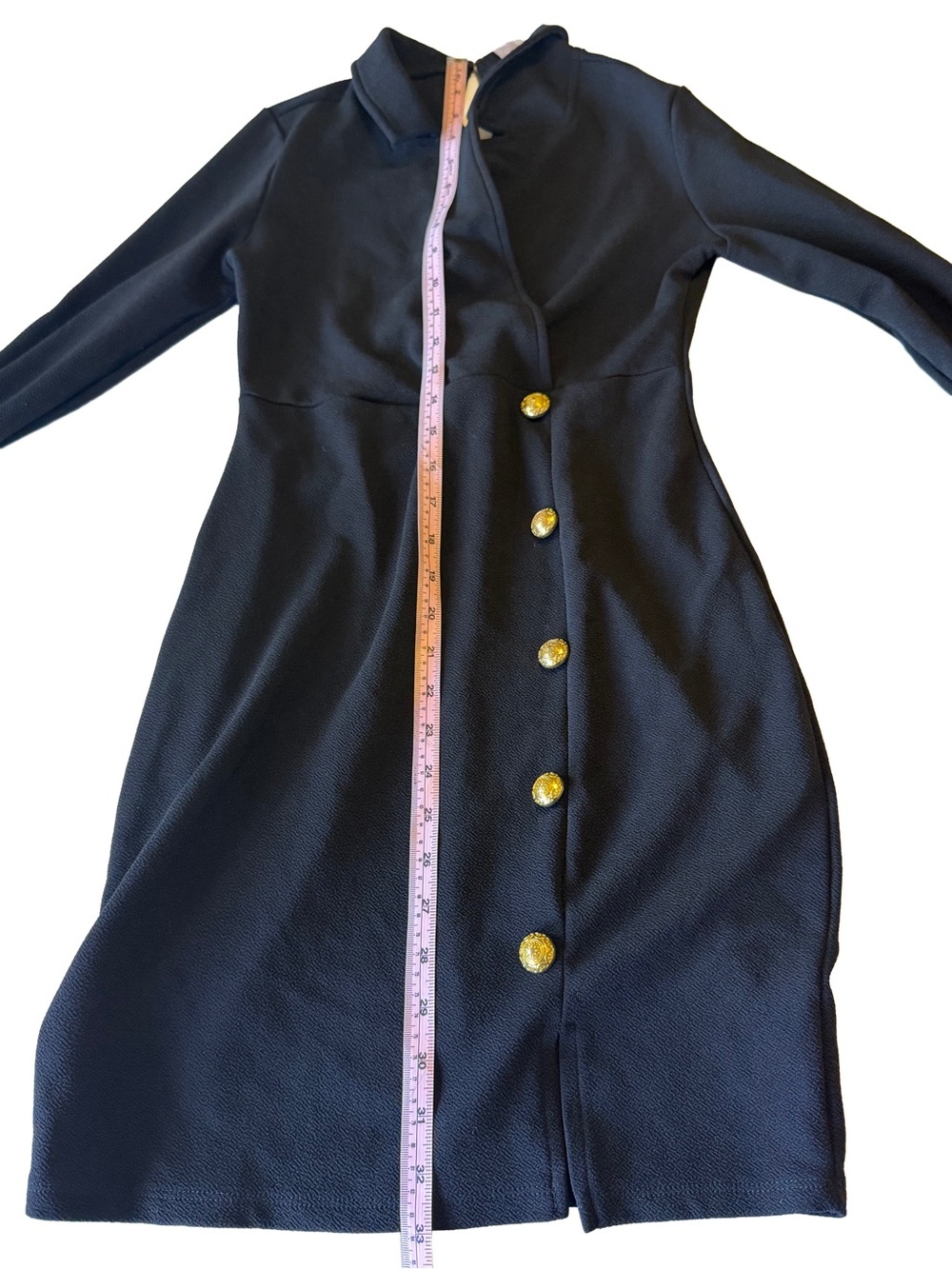 NOBO Black Long-Sleeve Dress with Gold Button Accents